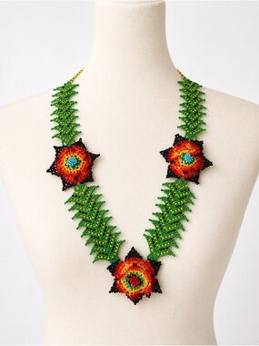 Handmade Colombian Beaded Floral Statement Necklace